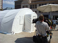 Medical shelter for TV show Eleventh Hour using SQ Series fabric building from Alaska Structures