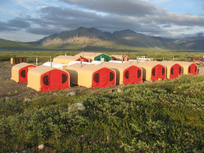 GBX gable buildings temporarily used for housing in remote camp in Alaska.