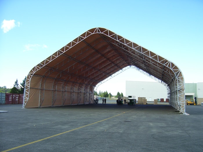 Gable truss fabric airplane hangar