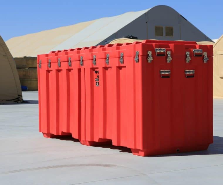 Rotomold molded plastic shipping containers and cases.