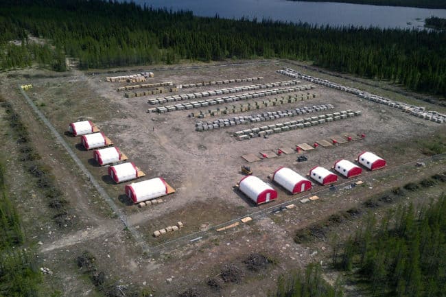alaska-structures-core-storage-camp-1 An aerial view of a mining camp under construction in Canada showcases engineered fabric buildings from Alaska Structures®