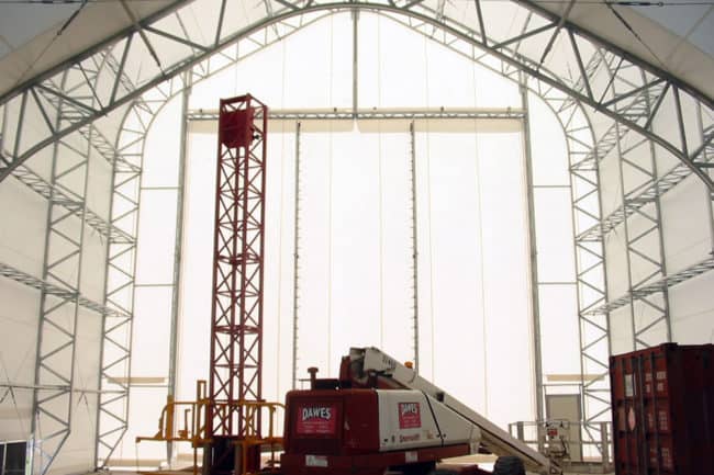 Alaska Structures DAGB fabric building for industrial workshop A raised DAGB Series™ fabric building from Alaska Structures® enables a remote mine site to conduct onsite repairs and refit tall equipment, ensuring protection from adverse weather conditions