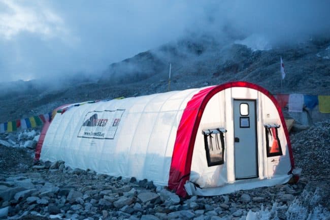 Located at 17,500’ elevation, the Everest E.R. medical shelter from Alaska Structures® is the world’s highest medical facility, offering life-saving treatments and care to climbers attempting to summit Mt. Everest.