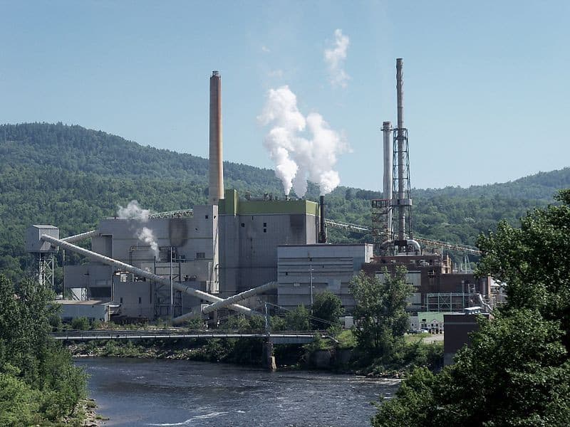 Paper Mill next to a river and a forest.