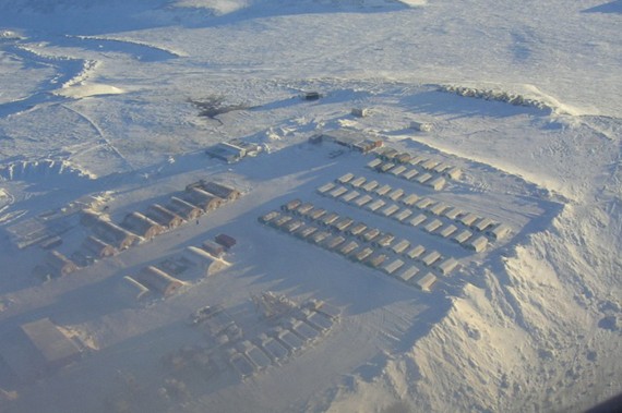 Fabric structures at arctic research camp.