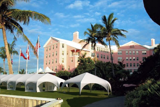 alaska-structures-fabric-buildings-for-hotels-1 A WeatherPort® Hexapae™ (6-sided canopy) and a WeatherPort® Jubilee provide guests with an elegant and safe space for outdoor events at the Fairmont Hotel in Bermuda.
