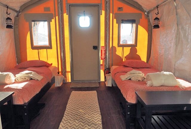 interior of two person camp structure