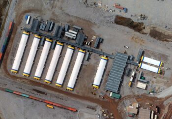 300-person turnkey base camp of HGB Series fabric buildings with container corridors on Baffin Island, Nunavut