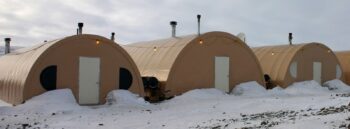 SQ Series fabric buildings used as kitchen and dining facilities at an Arctic mining camp in Siberia