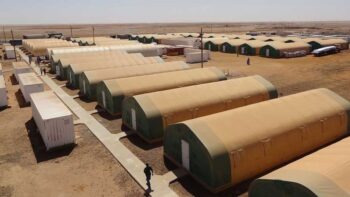 HGB Series fabric dormitories at a 320-person gold mining workforce housing complex in West Africa