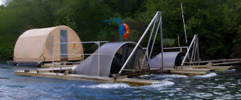 SQ Series fabric building used as a fish counting station on the Chignik River, Alaska