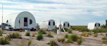 SQ and XT Series fabric buildings on raised CORADEX flooring at a USFWS research camp on Laysan Island, Hawaii